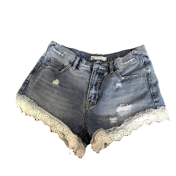 Free People Pants - FREE PEOPLE | Distressed Boho Denim Short with Ruffle Trim